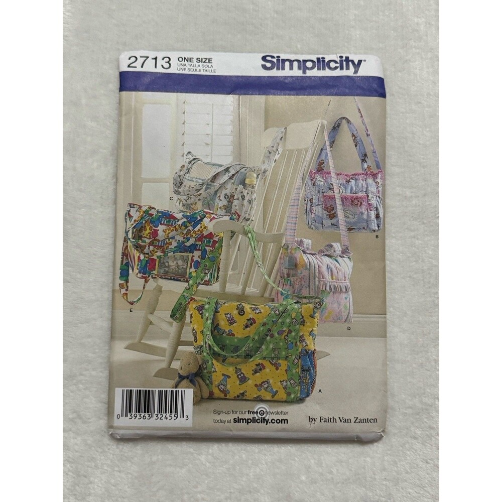 Simplicity 2713 Sewing Pattern Tote Bags Purses Diaper Bags Baby One Size